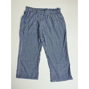 Rewind Women's Blue White Striped Linen Blend Pants Size Large Elastic Waist